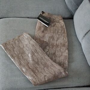 St. John Brown Snakeskin Print Leather Pants